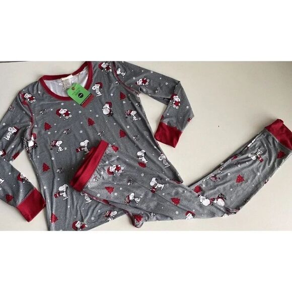 Munki Munki Snoopy Peanuts Women’s Sz XL Pajama Pj Set Christmas Holidays NEW - Picture 1 of 11